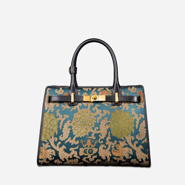 Handmade Song Brocade Chinoiserie Leather Kelly Bag Twining Flowers