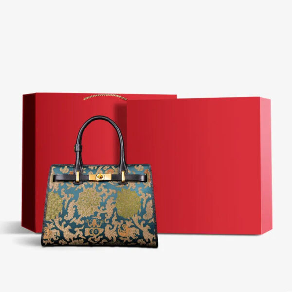 Handmade Song Brocade Chinoiserie Leather Kelly Bag Twining Flowers - Image 12