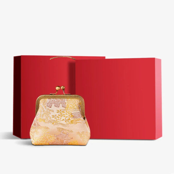Jacquard Brocade Retro Gold Mini Coin Purse Wallet - Image 8