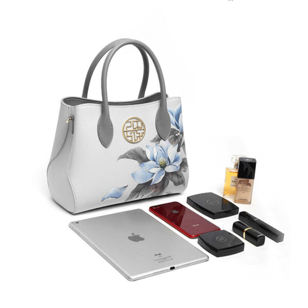 Leather Gardenia Floral Women's Handbag - Image 5