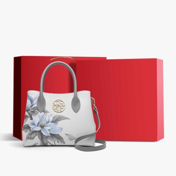 Leather Gardenia Floral Women's Handbag - Image 10