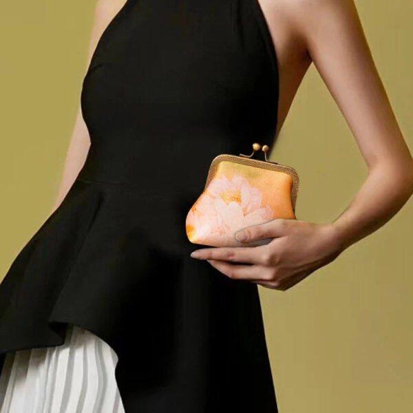 Mulberry Silk Retro Gold Mini Coin Purse Wallet Lotus - Image 3