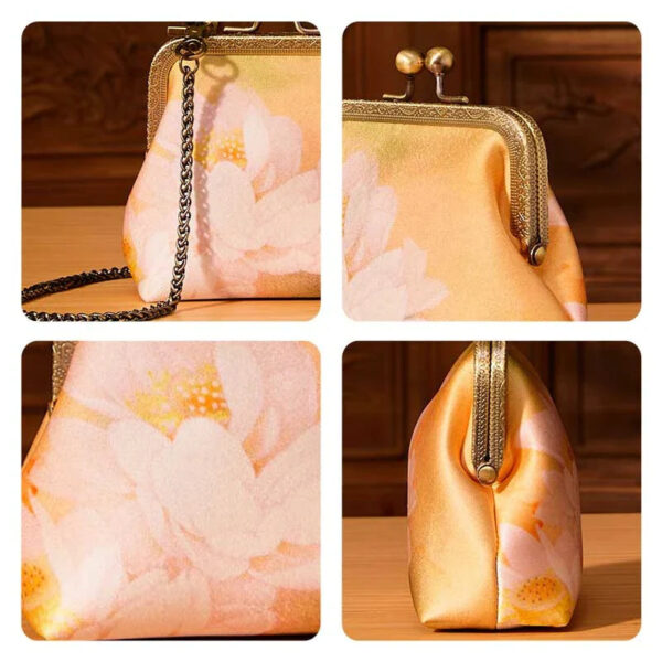 Mulberry Silk Retro Gold Mini Coin Purse Wallet Lotus - Image 4