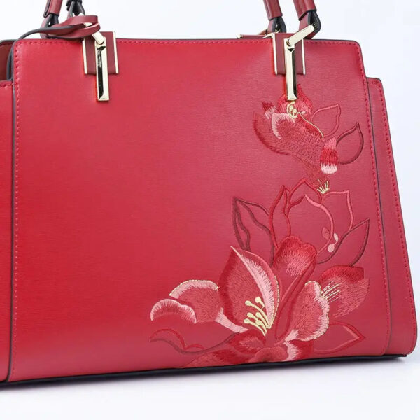 Embroidery Leather Magnolia Crossbody Tote Bag Women Handbag - Image 20