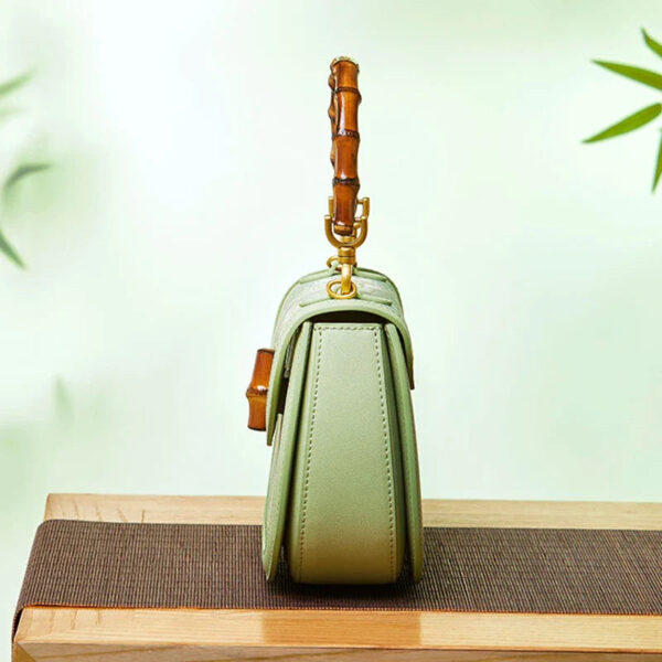 Chinese Painting Mulberry Silk GreenBamboo Handle Handbag - Image 6