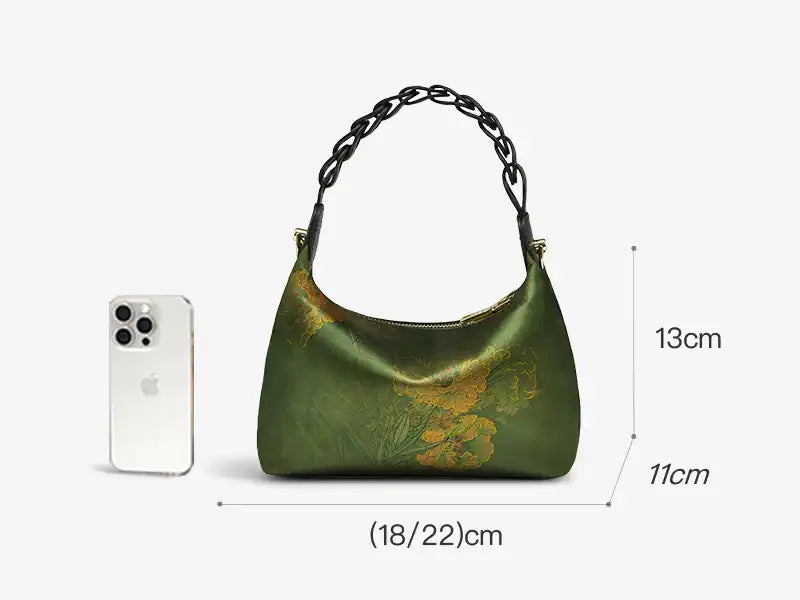 Xiangyunsha Silk Dark Green Mulberry Silk Shoulder Bag