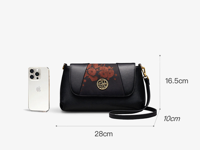 Xiangyunsha Silk Leather Black Casual Shoulder Clutch Bag