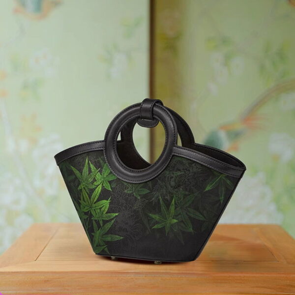 Xiangyunsha Silk Black Maple Leaves Basket Bag - Image 5