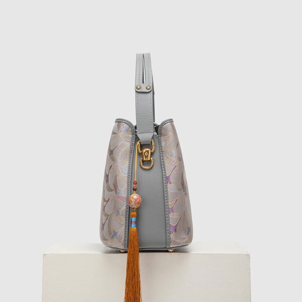 Song Brocade Chinese Bucket Tote Bag with Charming Tassel - Image 7