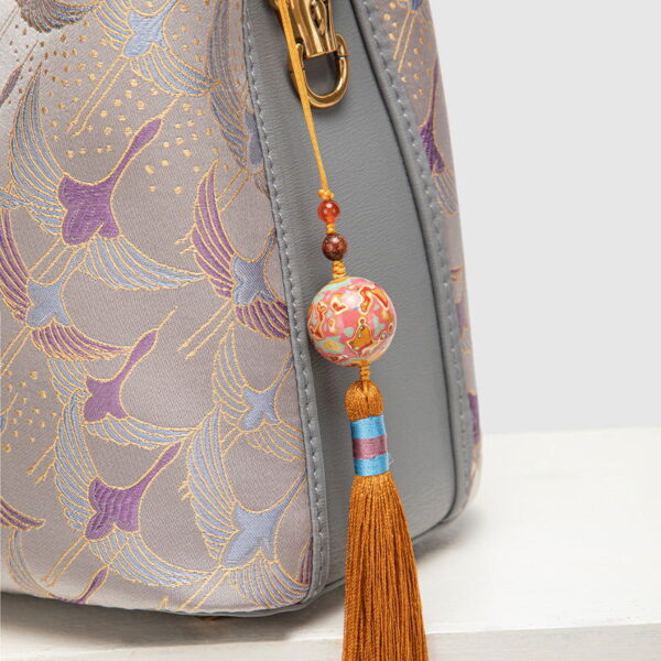 Song Brocade Chinese Bucket Tote Bag with Charming Tassel - Image 8