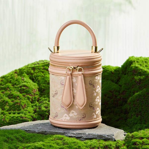 Song Brocade Leather Bucket Cylinder Bag - Image 2