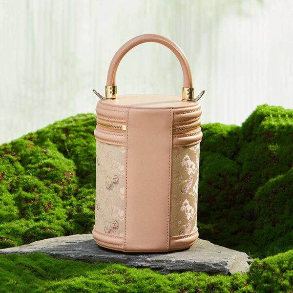 Song Brocade Leather Bucket Cylinder Bag - Image 5