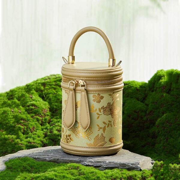 Song Brocade Leather Bucket Cylinder Bag - Image 3