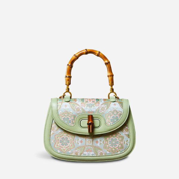 Song Brocade Mulberry Silk Bamboo Handle Handbag