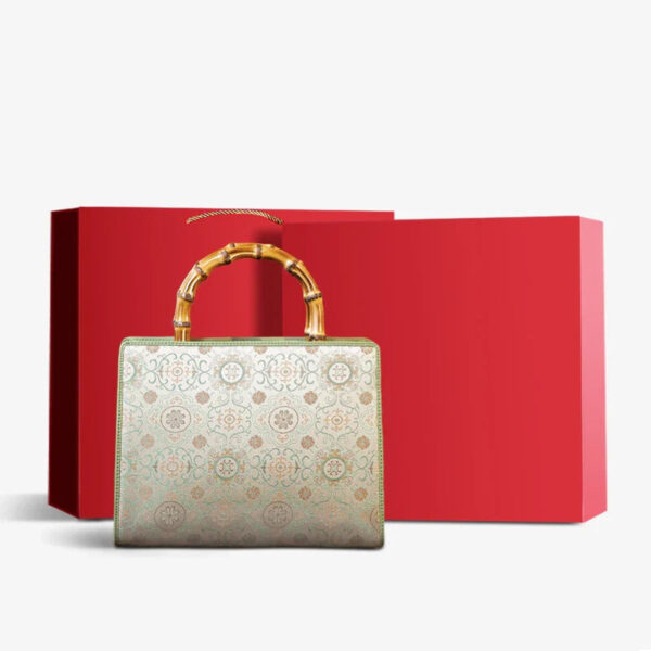 Song Brocade Retro Bamboo Handle Tote Bag Round Flower Handbag - Image 12