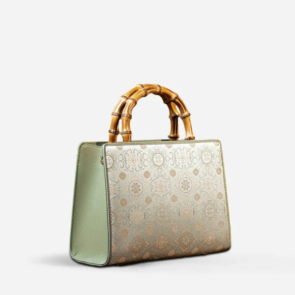 Song Brocade Retro Bamboo Handle Tote Bag Round Flower Handbag - Image 8