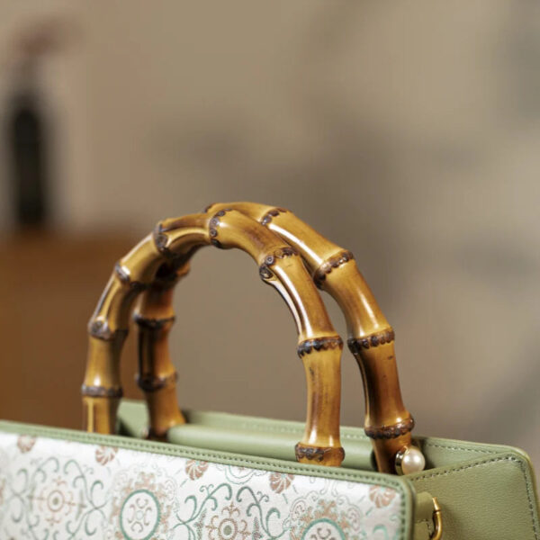 Song Brocade Retro Bamboo Handle Tote Bag Round Flower Handbag - Image 6