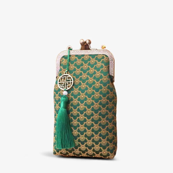 Brocade Chain Chinese Wallet Clutch Phone Kiss Lock Purse