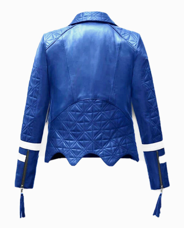 Women's Blue Biker Leather Jacket - Image 2