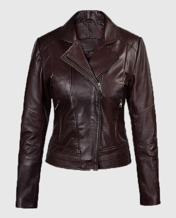Katie Holmes maroon Leather Jacket - Image 2