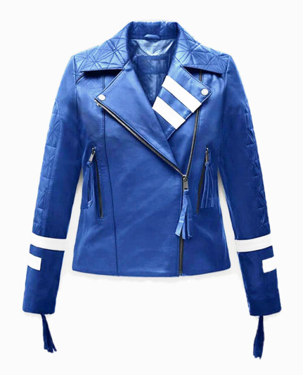 Women's Blue Biker Leather Jacket