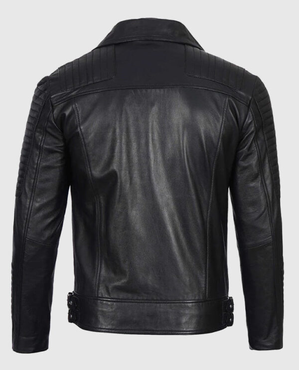 Men's Black Asymmetrical Leather Motorcycle Jacket - Image 2