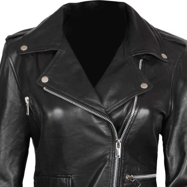 Amber Women Asymmetrical Black Biker Leather Jacket - Image 4