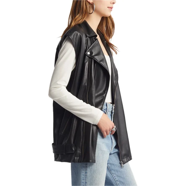 Womens Black Plus Size Leather Motorcycle Vest - Image 3