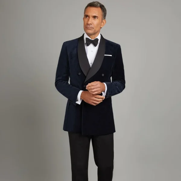 Mens Blue Velvet Tuxedo Double Breasted suit