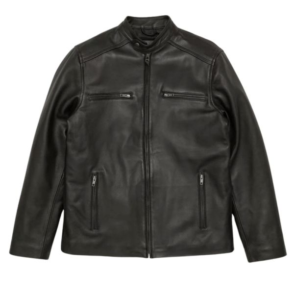 Mens Black Leather Racer Jacket