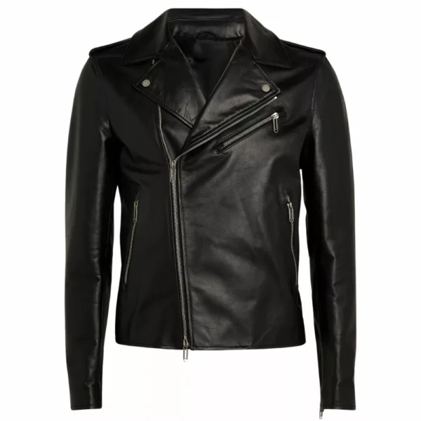James Moto Leather Jacket With Notch collar