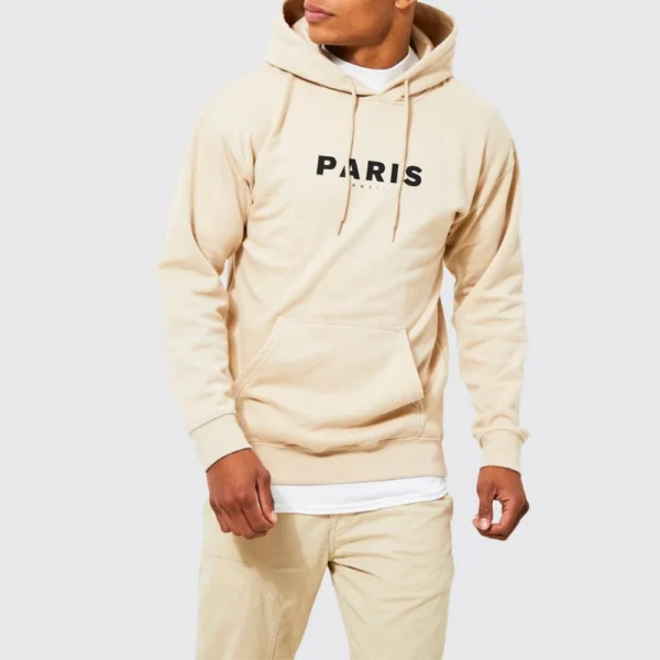 Mens Beige Fleece Pullover Hoodie