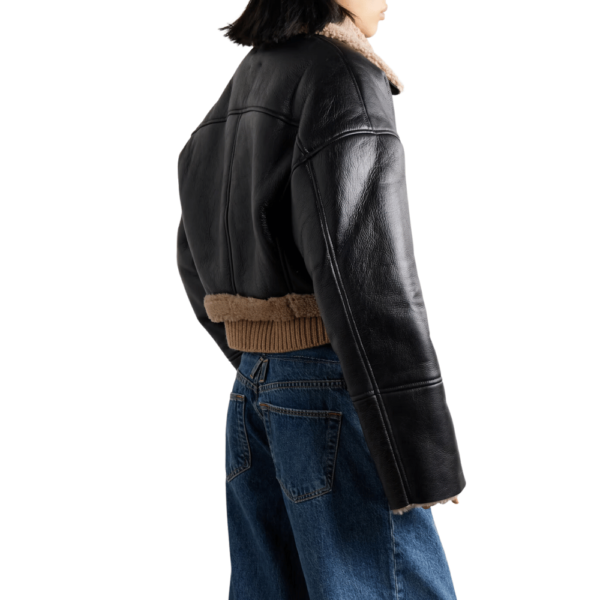 Women Black Dropped Shoulder Cropped Jacket - Image 2
