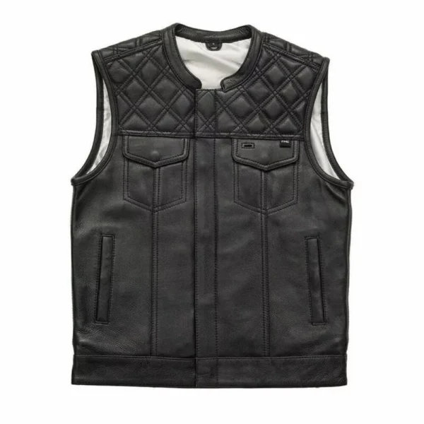 Mens Leather Motorcycle Vest Black