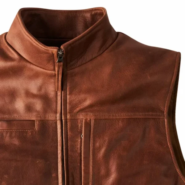 Mens Brown Leather Vest - Image 3