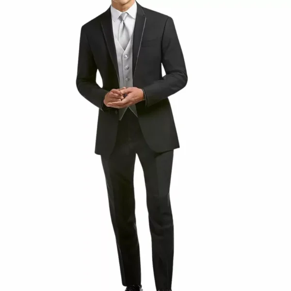Men’s 3 Piece Classic Black and Silver Tuxedo Suit