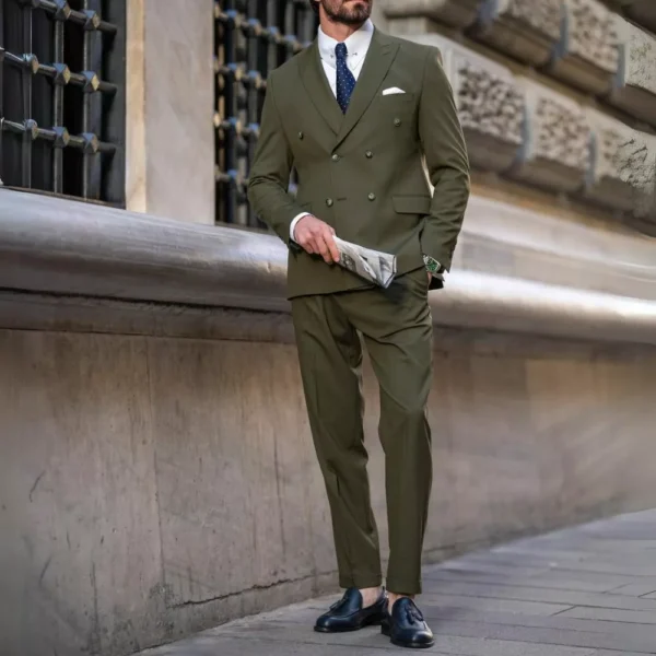 Mens 2 Piece Double Breasted Green Color Tailored Suits