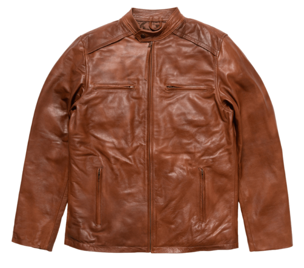 Men’s Brown Leather Moto Jacket - Image 2