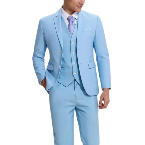 Classic 3 Piece Mens Light Blue Slim Fit Suit