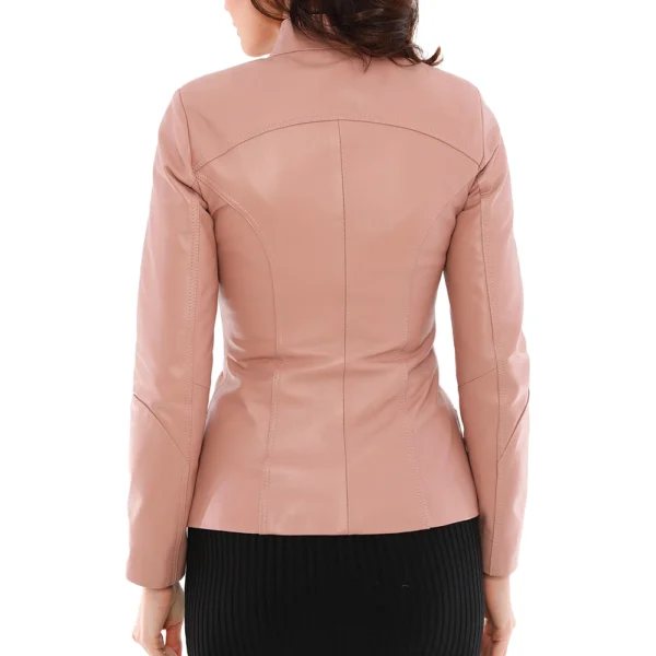Freya Pink Leather Moto Leather Jacket - Image 6