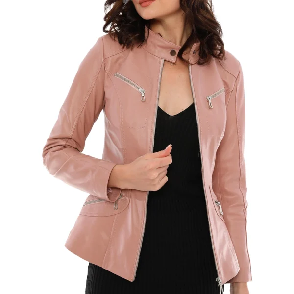 Freya Pink Leather Moto Leather Jacket