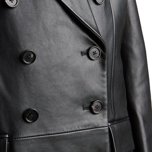 Double Breasted Black Leather Blazer For Women - Image 6