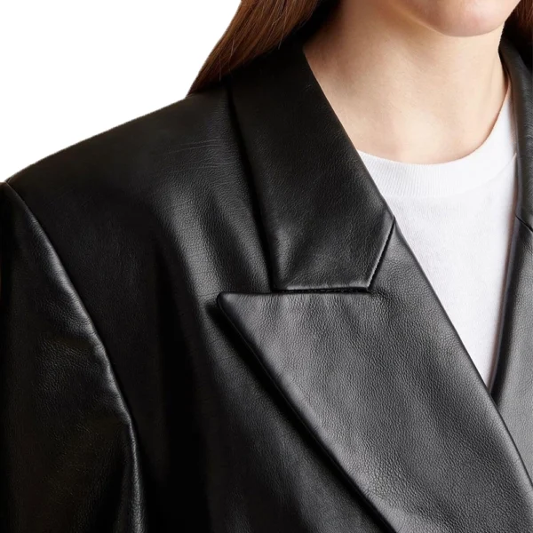 Double Breasted Black Leather Blazer For Women - Image 5