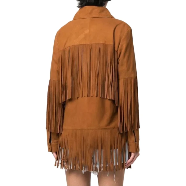 Brown Fringe Leather Jacket - Image 5