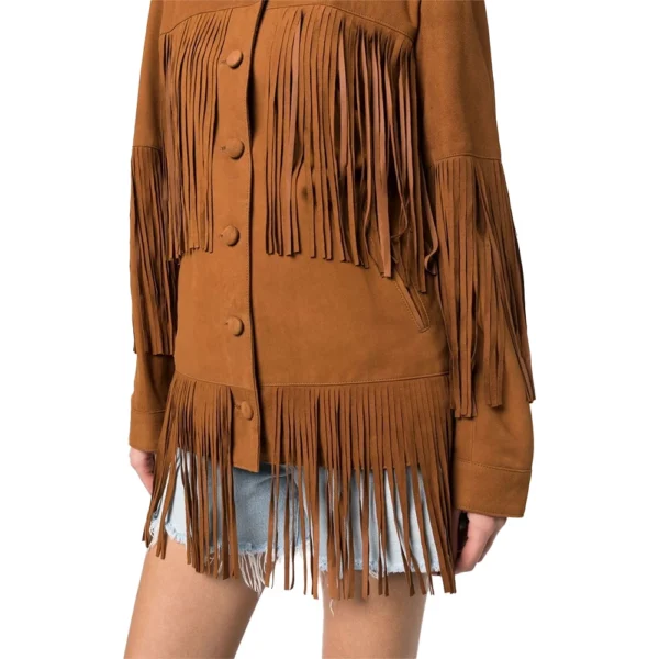 Brown Fringe Leather Jacket - Image 4