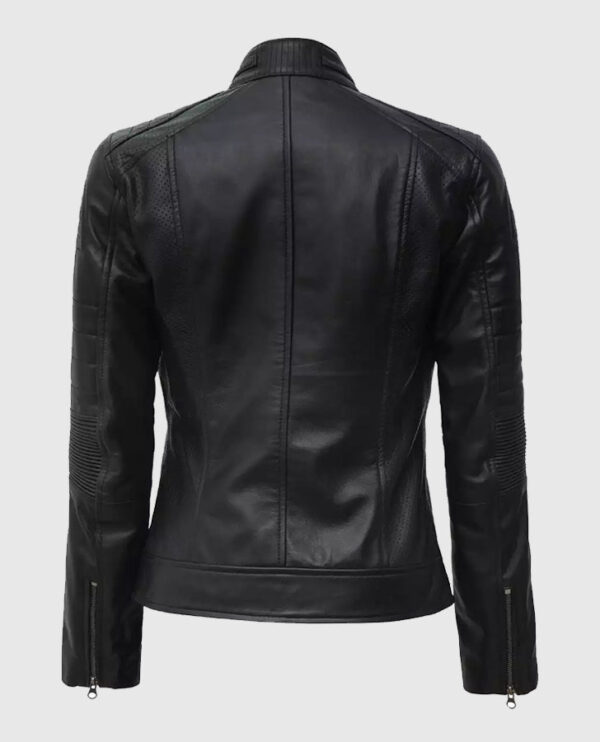 Women's Black Cafe Racer Leather Jacket - Image 2
