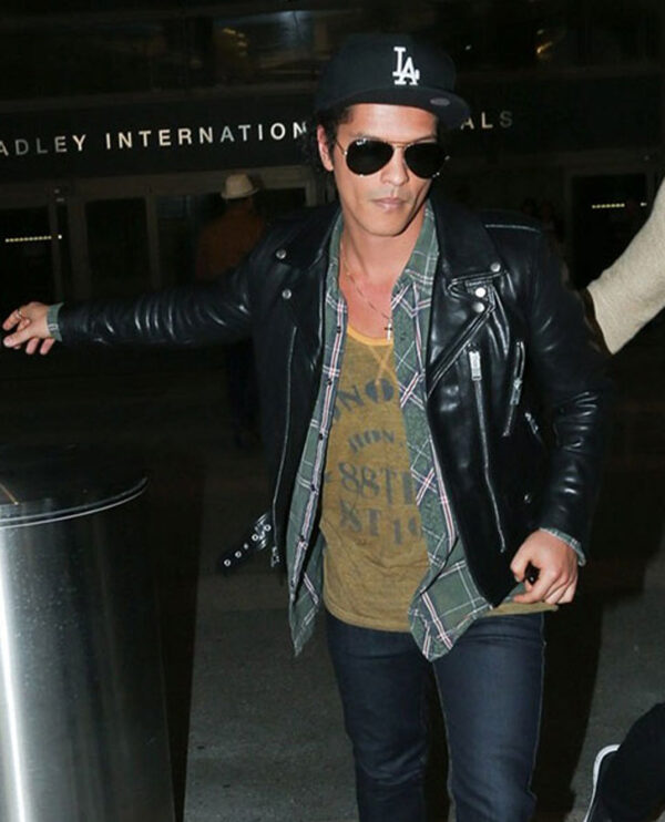 Bruno Mars Black Leather Biker Jacket