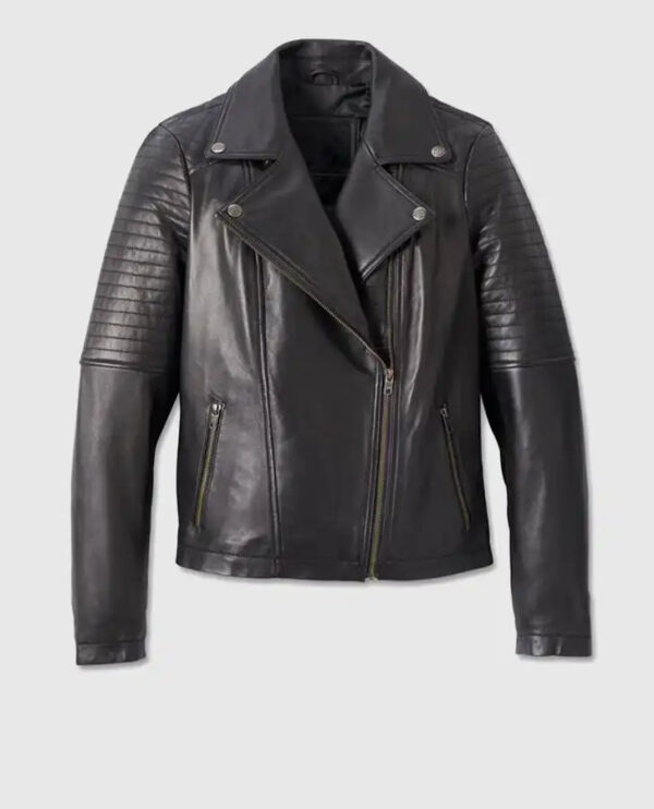 Women's Classic Biker Debossed Leather Jacket
