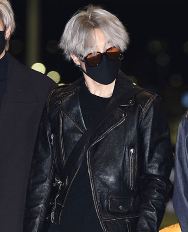 Jimin Black Biker Leather Jacket