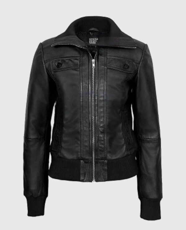 Women's Bomber Black Leather Jacket